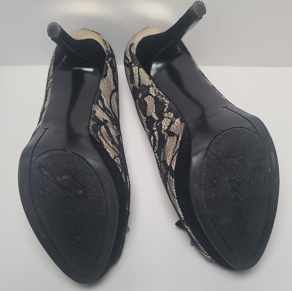 Guess Platform Peep Toe High Heel Pumps Black Lace Over Champagne Gold, 6.5M - Picture 12 of 15